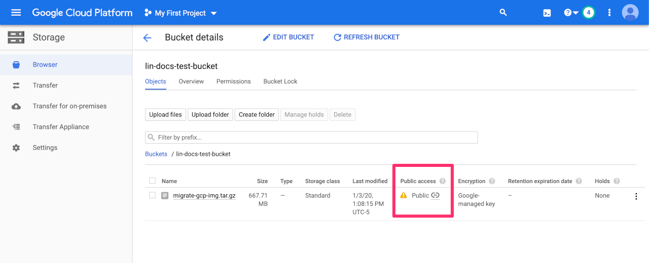 Google Object Storage Bucket Public