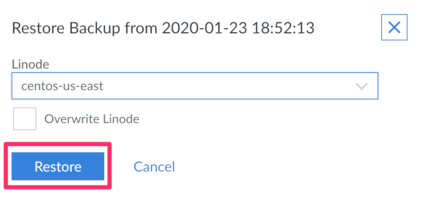 Restore to Existing Linode Panel