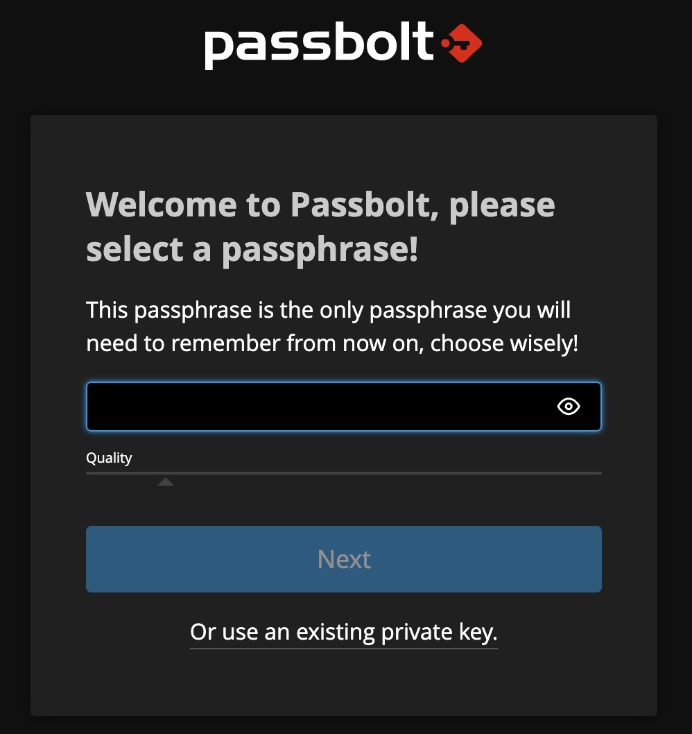 Screenshot of Passbolt passphrase